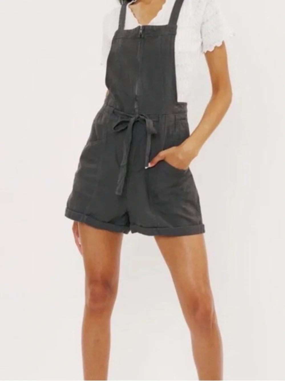 Free People Charcoal Gray Short Overalls